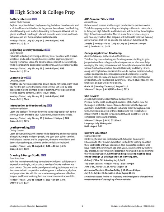 Arlington Community Education Summer 2023 Adult Catalog Page 8