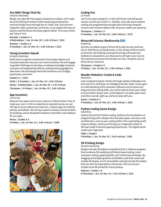Arlington Community Education Winter 2024 Catalog Page 52 53