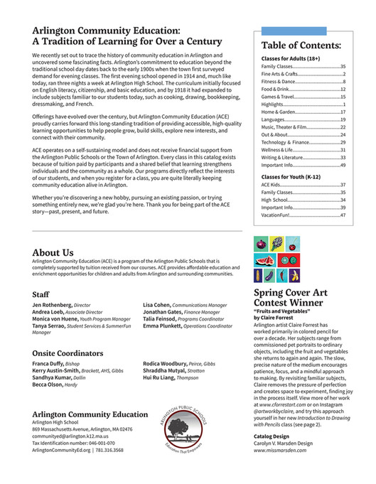 Arlington Community Education Spring 2026 Catalog - Page 1