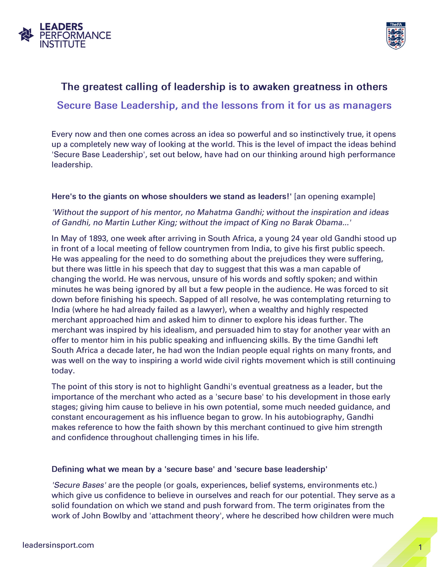 Leaders - LSP Prep Document - Secure Base Leadership - Page 1