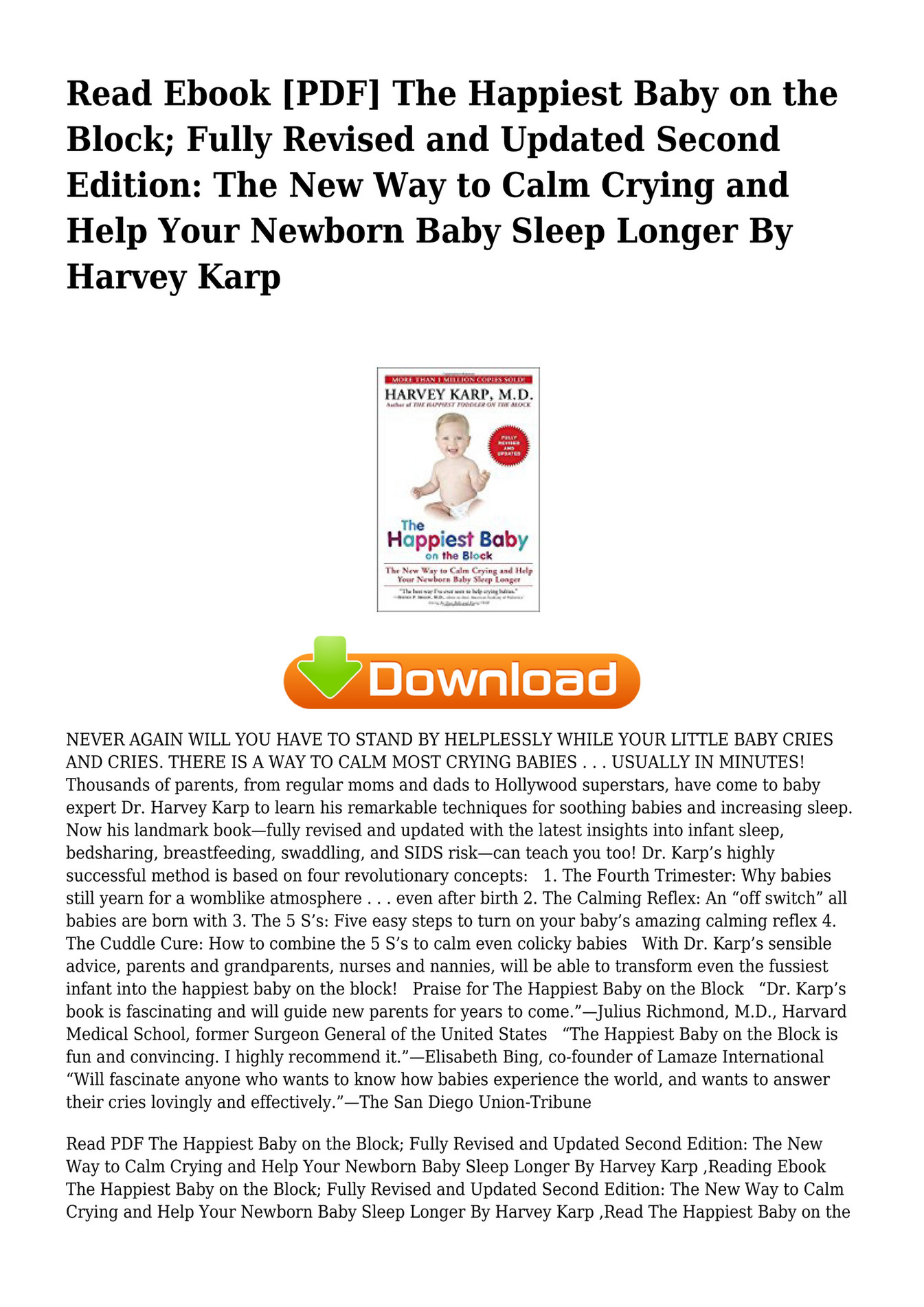 Nicho Jackson Ltd 0xnk The Happiest Baby On The Block Fully Revised And Updated Second Edition The New Way To Calm Crying And Help Your Newborn Baby Sleep Longer By Harvey Karp Pdf Page 1