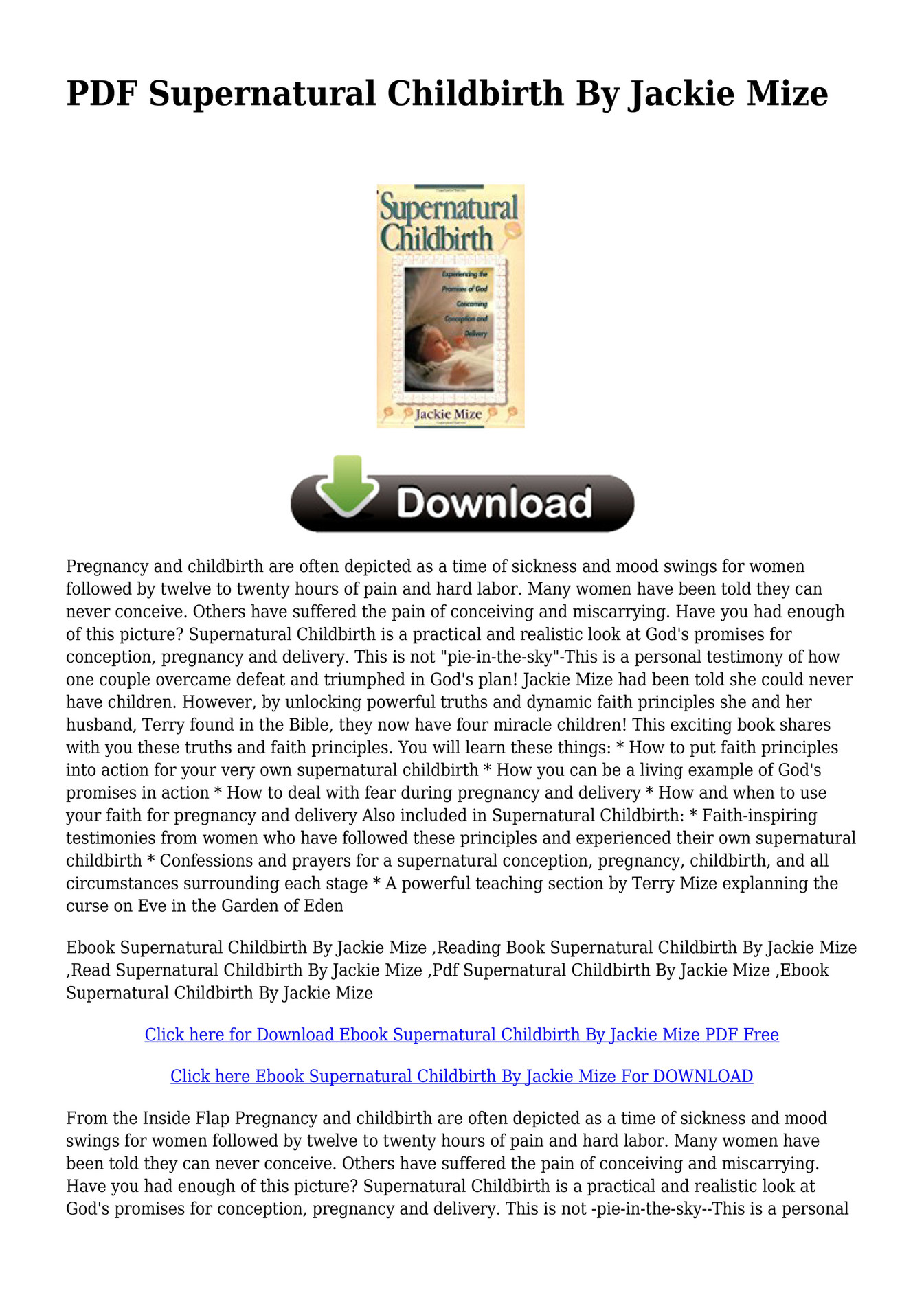 Nicho Jackson Ltd 0umk Supernatural Childbirth By Jackie Mize Pdf Page 1