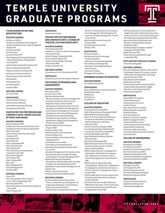 Temple University Temple University Graduate Majors Page 1