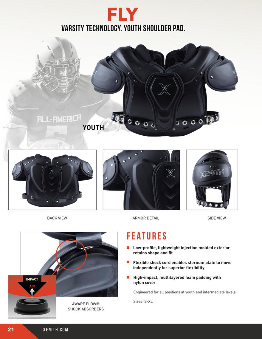 Xenith Youth Fly Football Shoulder Pads with Sternum Protection