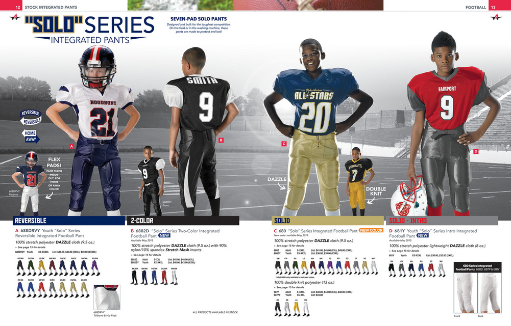 Alleson Integrated 7-Pad Football Pant - 12 Colors Available