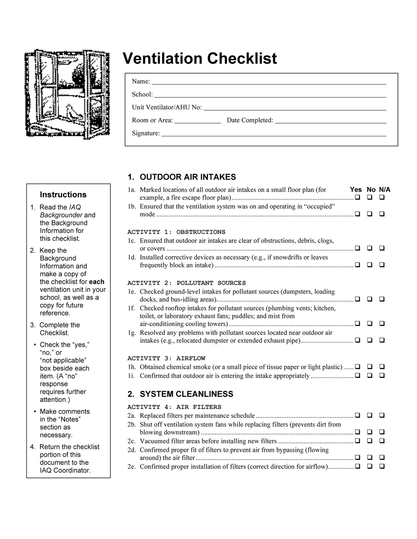 School Ventilation Checklist - Page 1