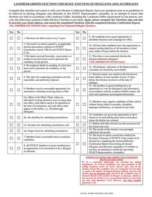NYSUT Function & Structure LandrumGriffin Checklist Page 1