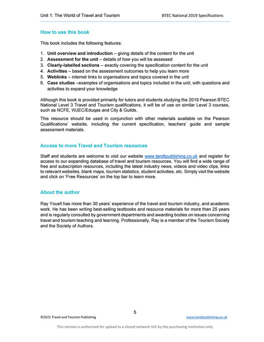 Travel & Tourism Publishing - BTEC Travel and Tourism 2019 Unit 1 The ...