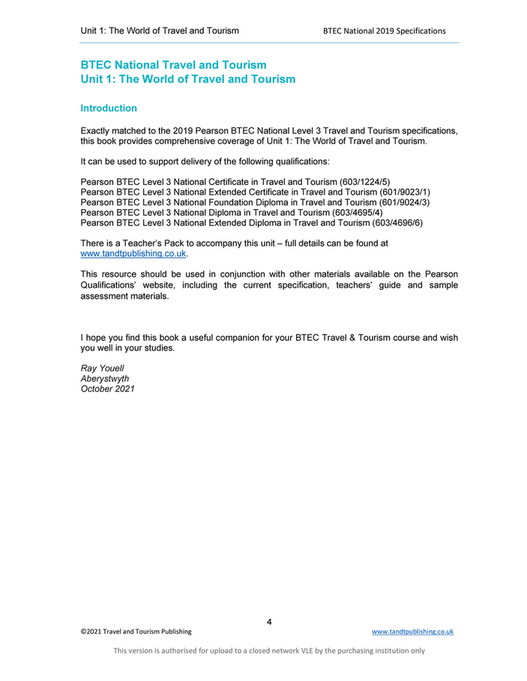 Travel & Tourism Publishing - BTEC Travel and Tourism 2019 Unit 1 The ...