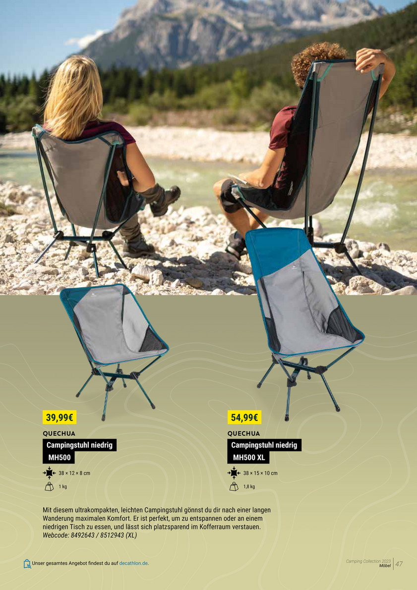 Camping Katalog Quechua 2023 | DECATHLON - Campingstuhl Klappstuhl Komfort  Multiposition Chill Meal