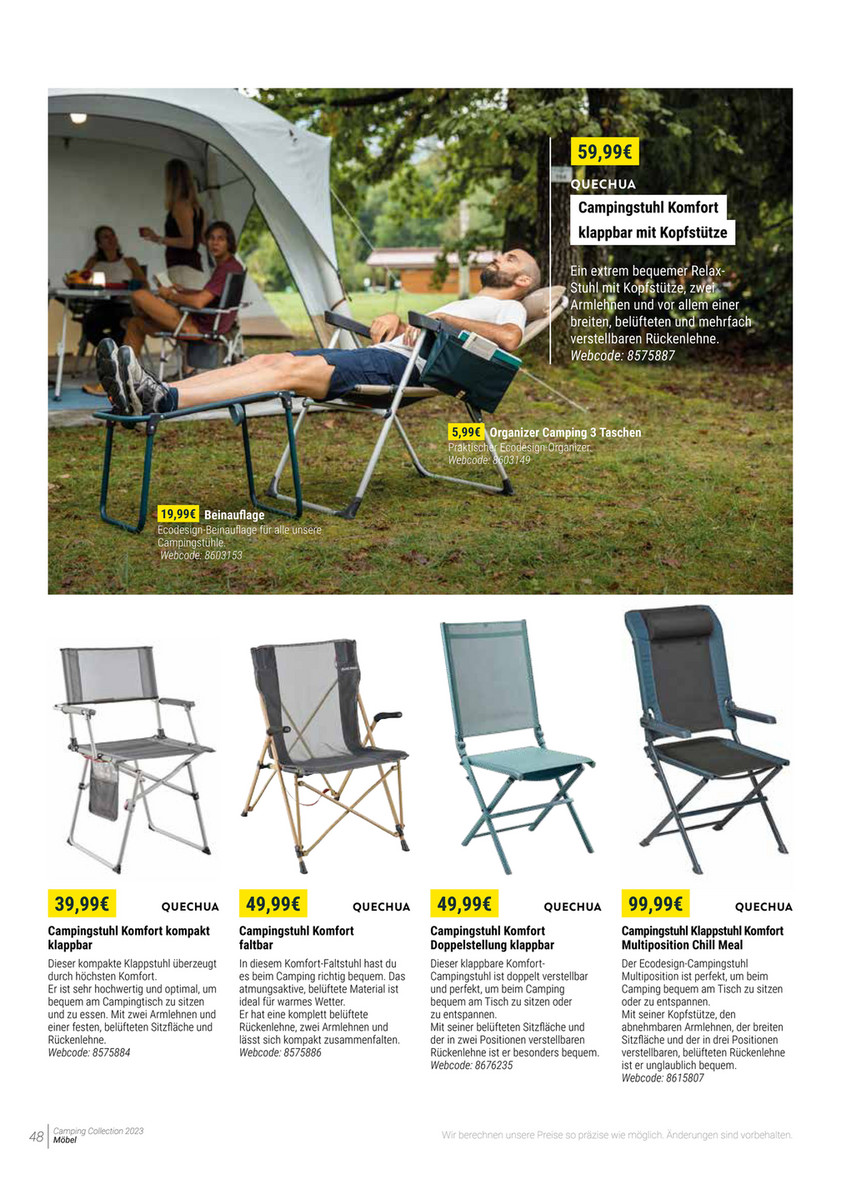 Camping Katalog Quechua 2023 | DECATHLON - Campingstuhl Klappstuhl Komfort  Multiposition Chill Meal