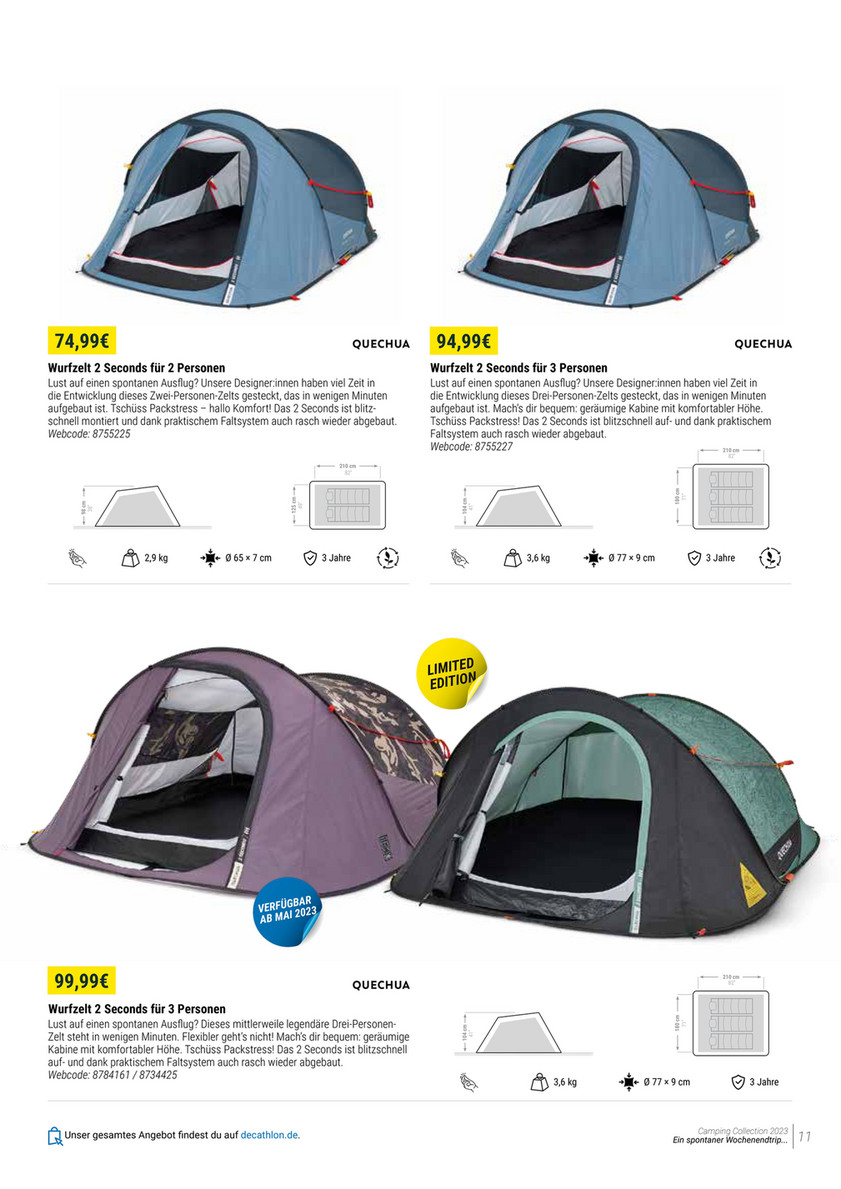 Camping Katalog Quechua 2023 | DECATHLON - Wurfzelt 2 Seconds LTD Scout fr  3 Personen braun/grn