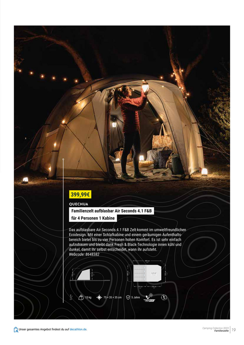 Camping Katalog Quechua 2023 | DECATHLON - Familienzelt aufblasbar - Air  Seconds 4.1 fr 4 Personen 1 Kabine