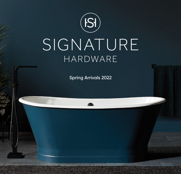 Signature Hardware Spring Lookbook 2022 │ New Arrivals - 26 Eastcott  Console Sink with Traditional Top - Single Hole - Brushed Gold Stand in  White