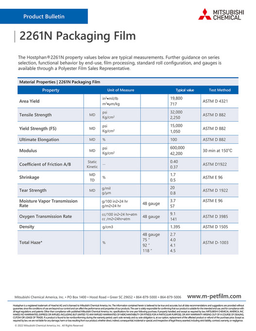 Hostaphan Rools Mitsubishi Chemical America - MFA_TDS_2261N - Page 2