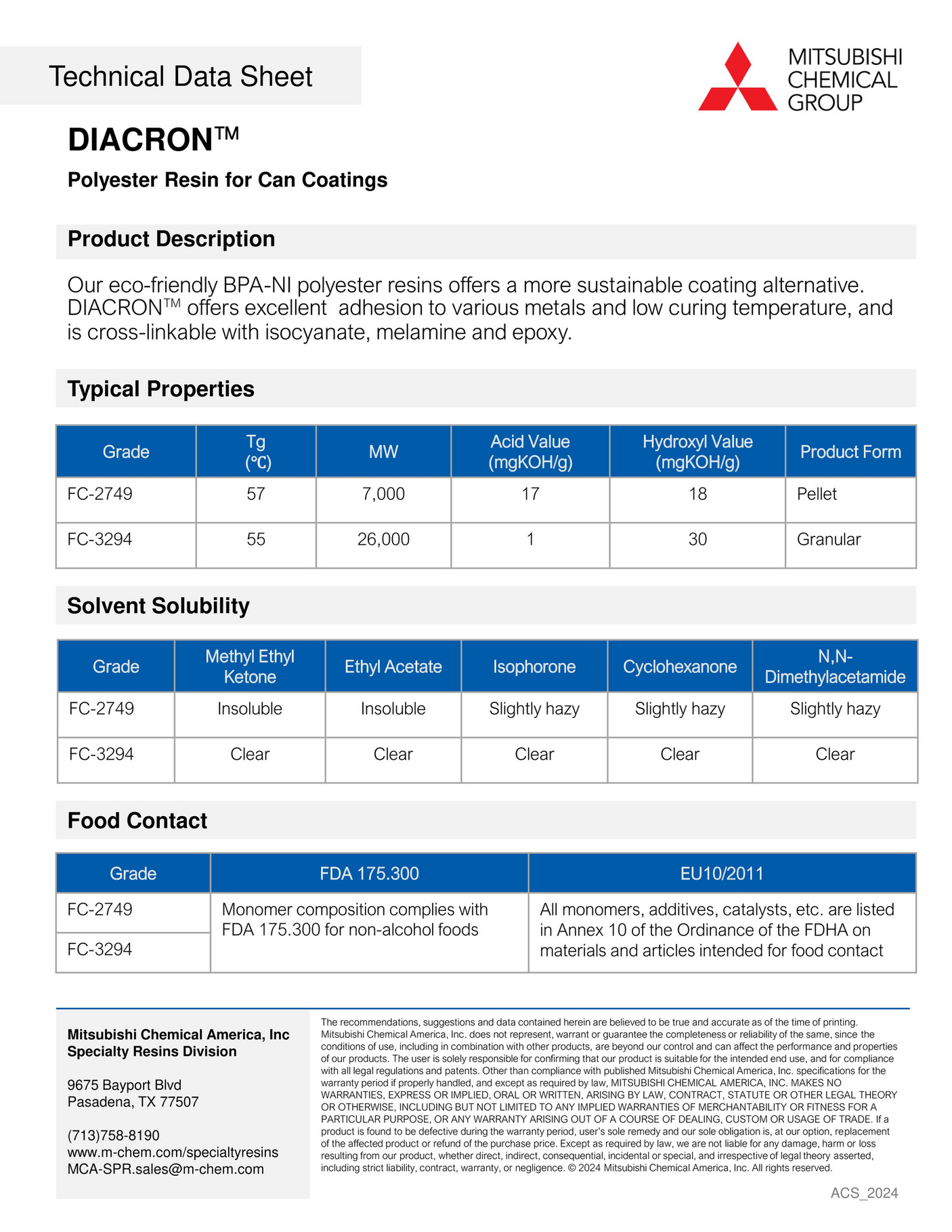 Mitsubishi Chemical America - MCC_Diacron_Can coatings_TDS - Page 1