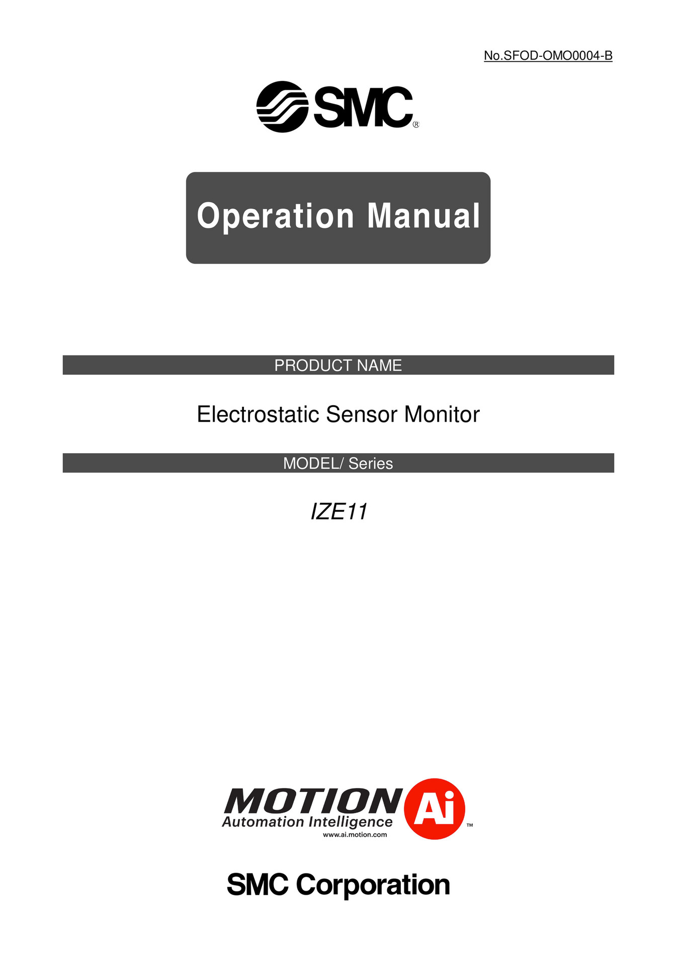 Motion Ai SMC Electrostatic Sensor Monitor Operation Manual Page 1