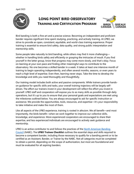 Operating Birds Birds Canada - LPBO Training Program - Page 1
