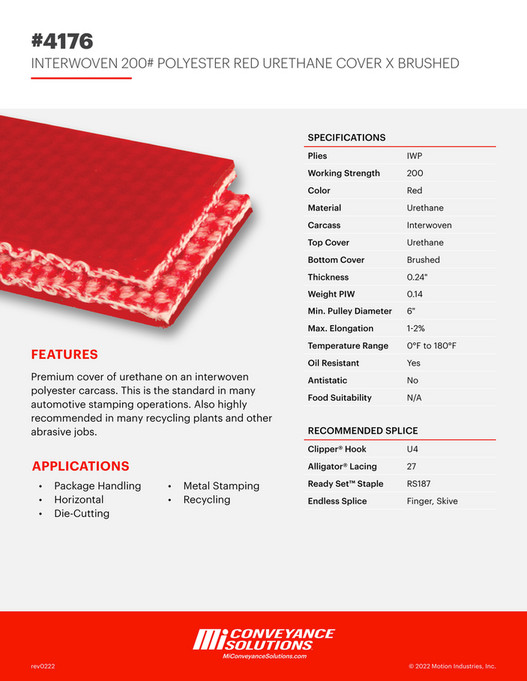 4176 Interwoven 200 Polyester Red Urethane Cover x Brushed Mi