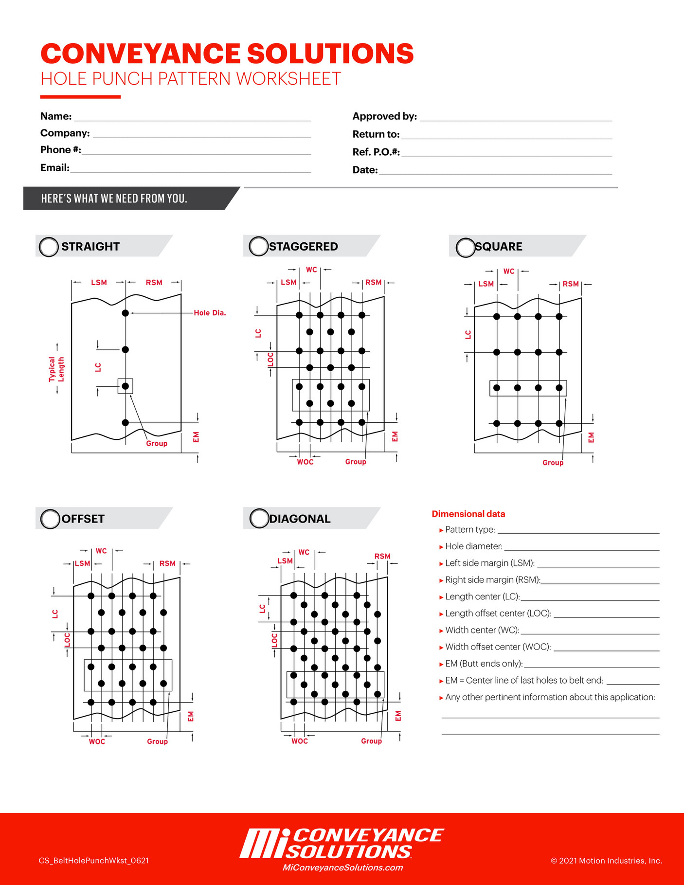 Belt Hole Punch Worksheet Mi Conveyance Solutions Page 1