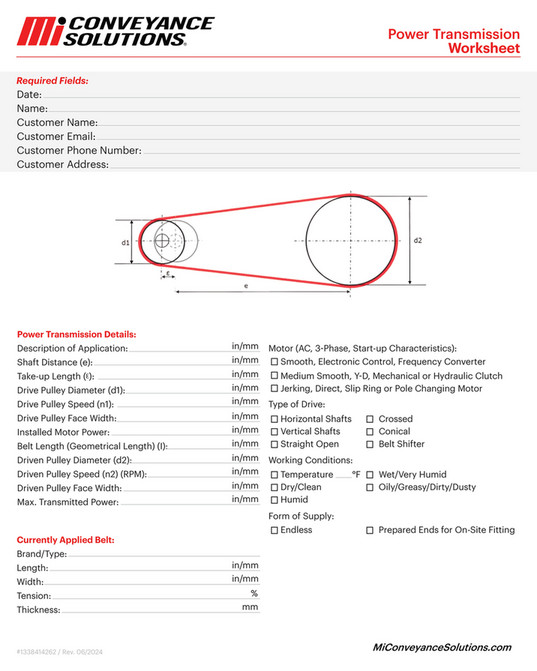 Motion Conveyance Solutions - Power Transmission Worksheet - Page 1