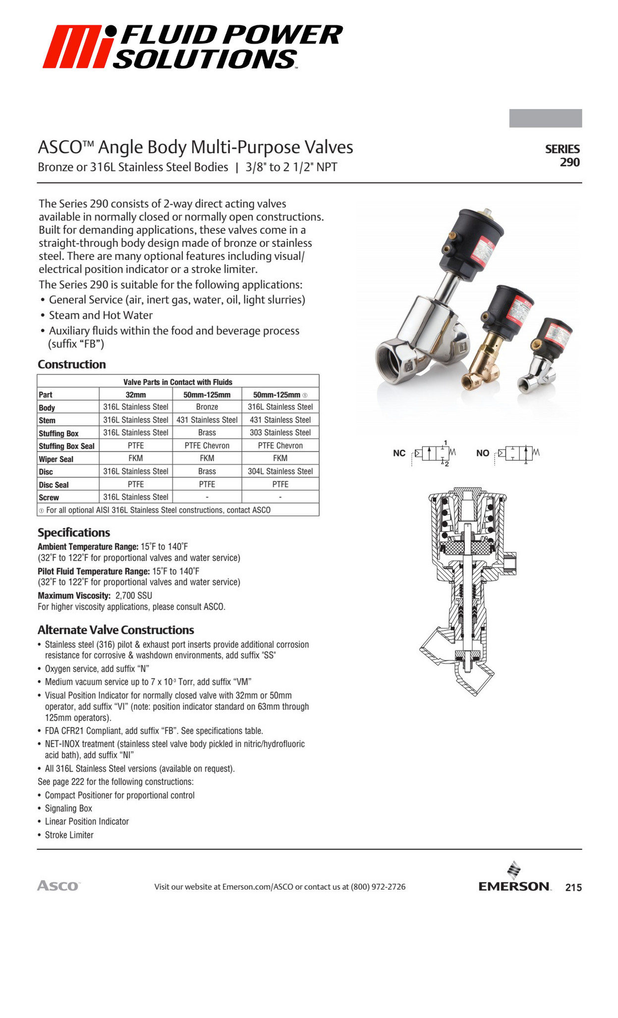 Mi Fluid Power Solutions ASCO 290 Angle body multipurpose valves