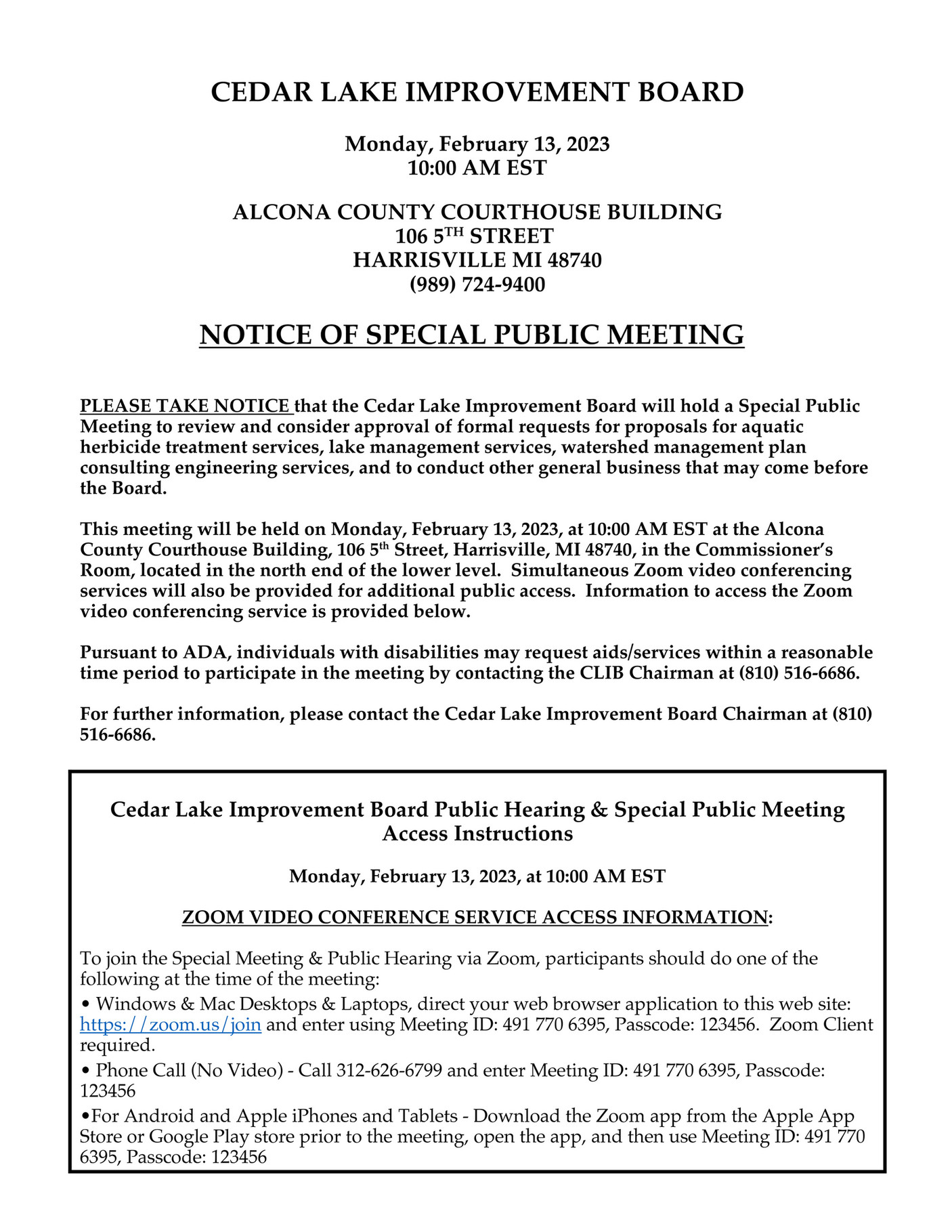 My publications Cedar Lake Improvement Board (CLIB) Meeting Notice 2