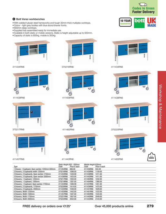 Bott Verso Static Storage Workbench with Drawers