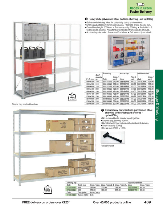 Zinc Plated Boltless Shelving, 6 Shelf Add-On Bay
