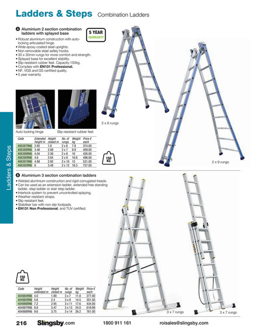 Heavy-Duty 3 Section Combination Ladder with Splayed Base