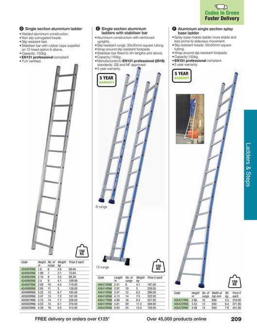 Uniformat Code Ladders Single section ladders
