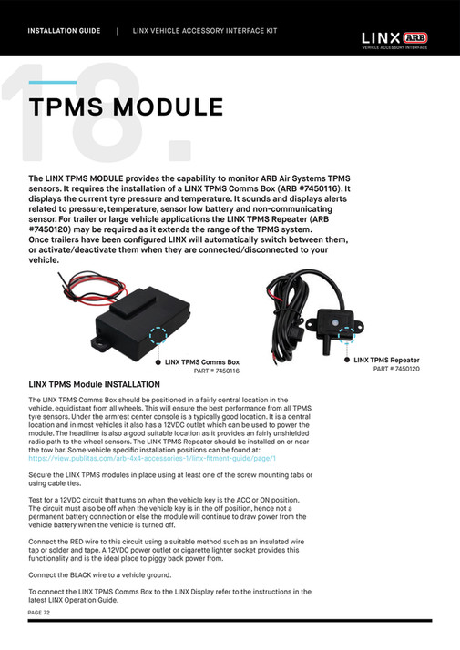 Commodore Tpms Receiver Module ARB 4x4 Accessories - LINX Installation Guide | 01.12.22 - Page 72-73