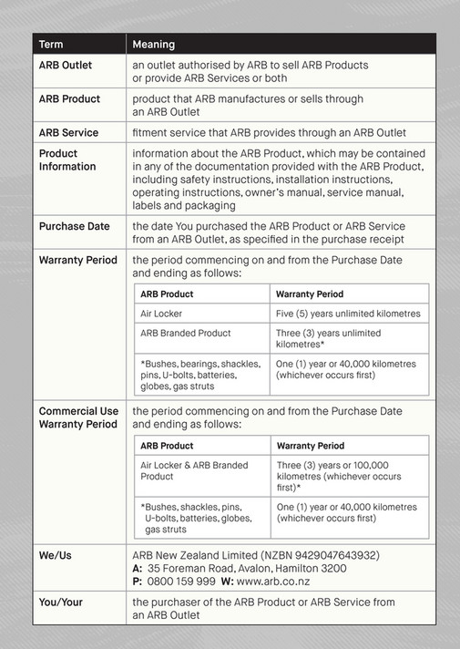 ARB 4x4 Accessories - ARB Warranty Booklet New Zealand - Page 4-5