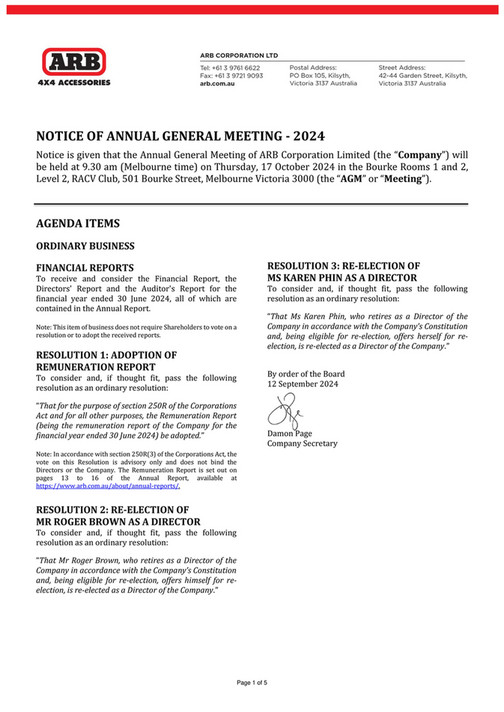 ARB 4x4 Accessories - Notice of ARB Annual General Meeting & Proxy Form ...