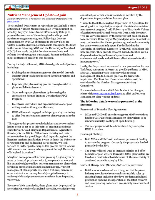 University of Maryland Extension - AG INSIGHT - August 2023 - Page 2-3
