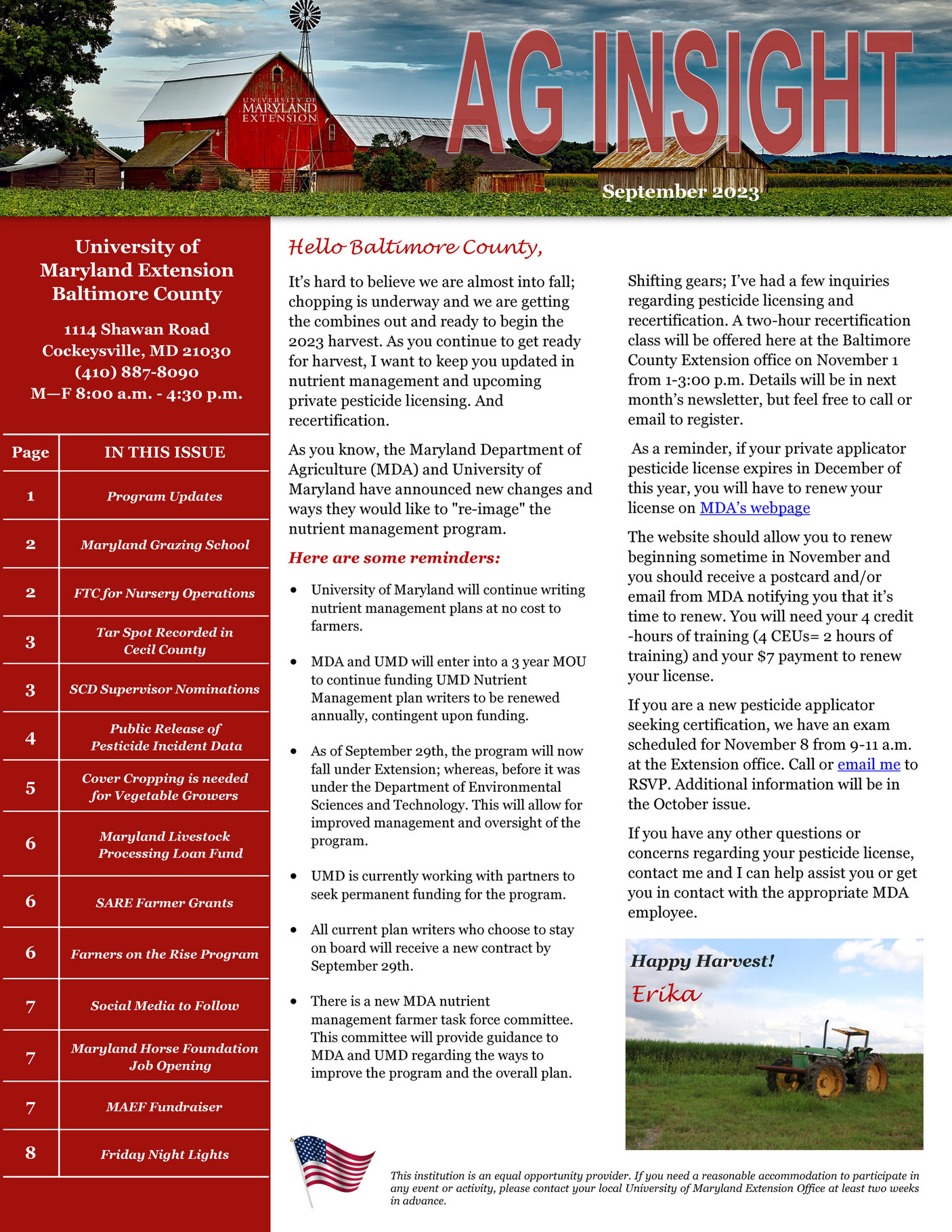 University of Maryland Extension AG INSIGHT September 2023 Page 1