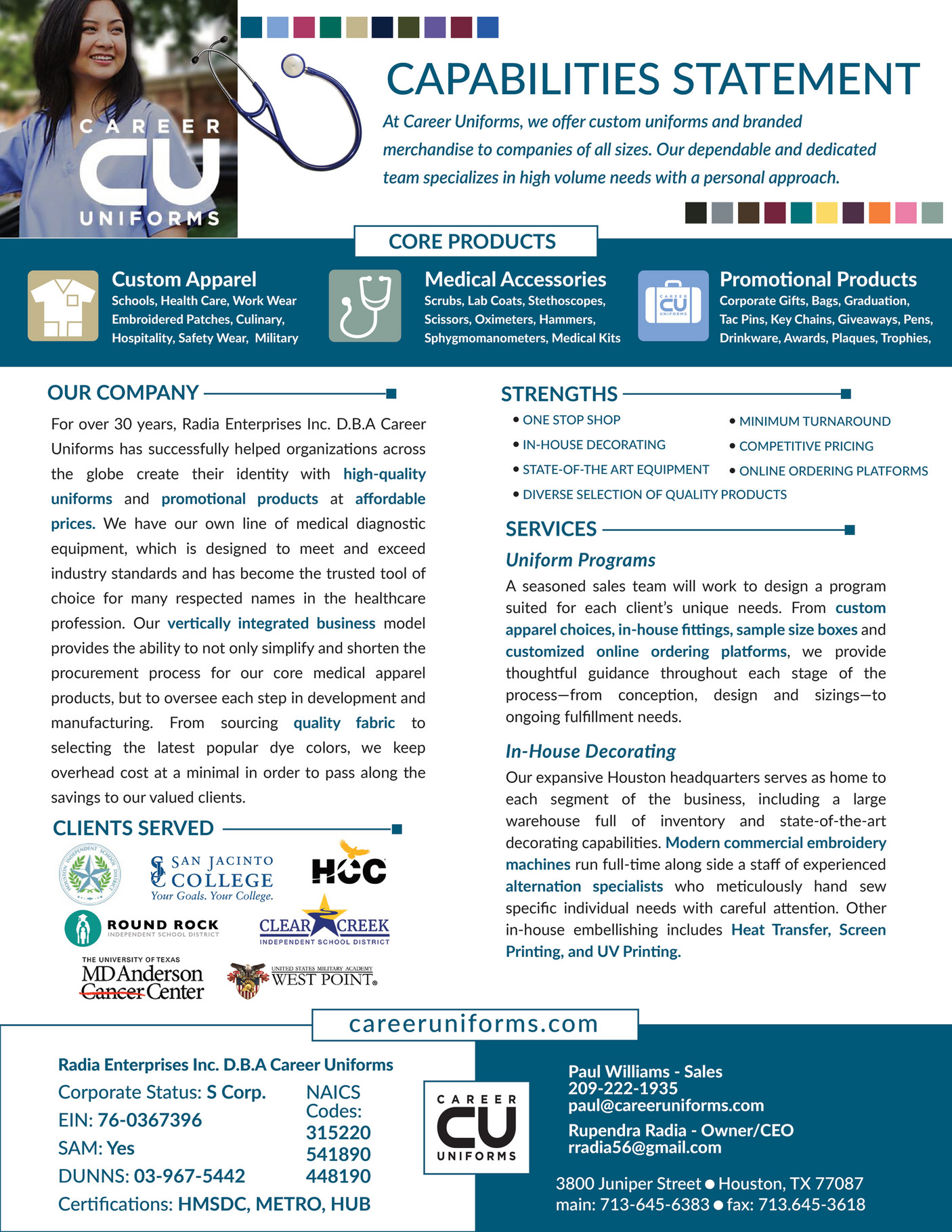 Career Uniforms CU Capabilities Statement PWilliams Page 1