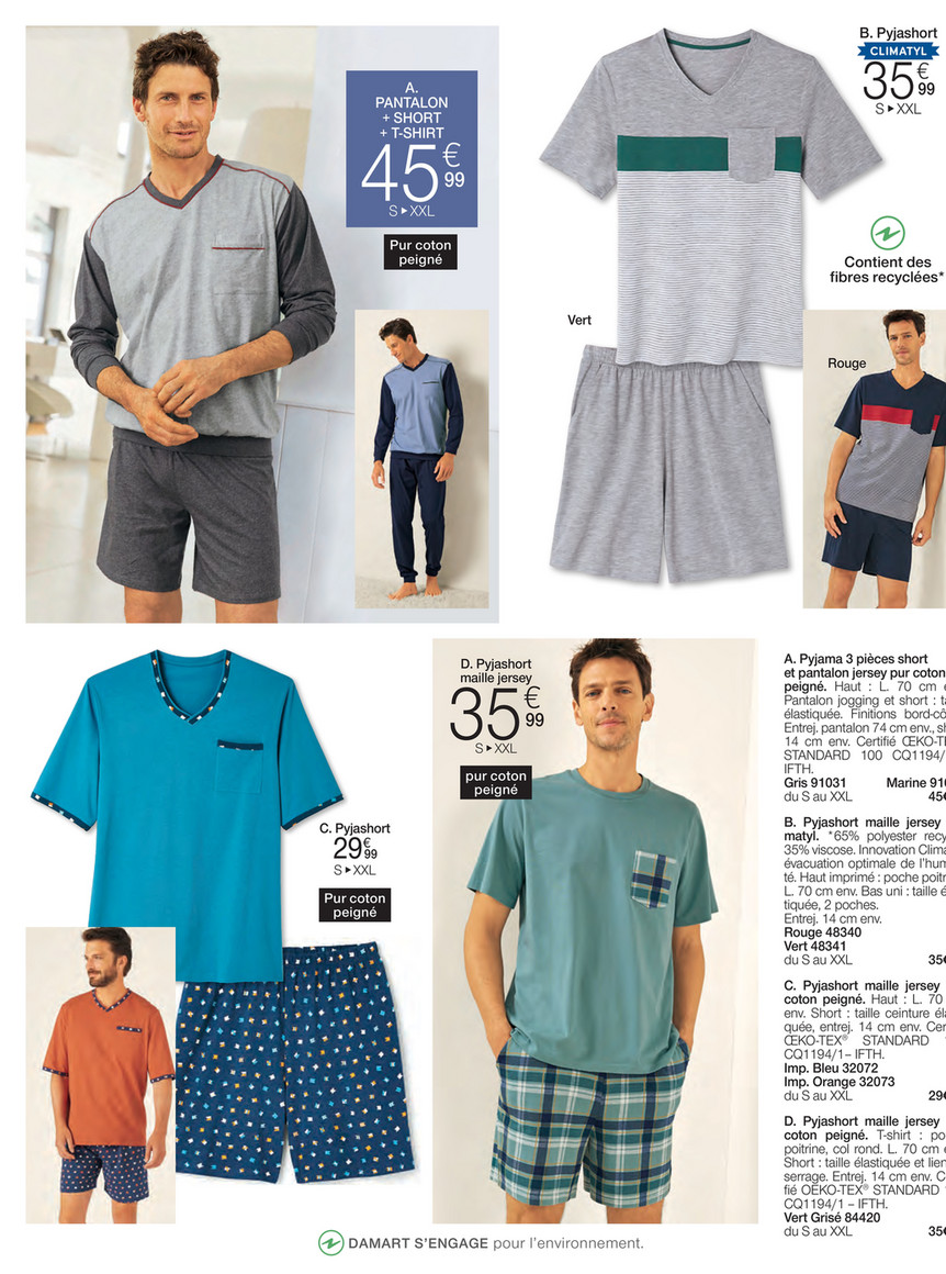 Pyjama Court Damart - Imprimé Jersey Coton, Confortable Et Léger