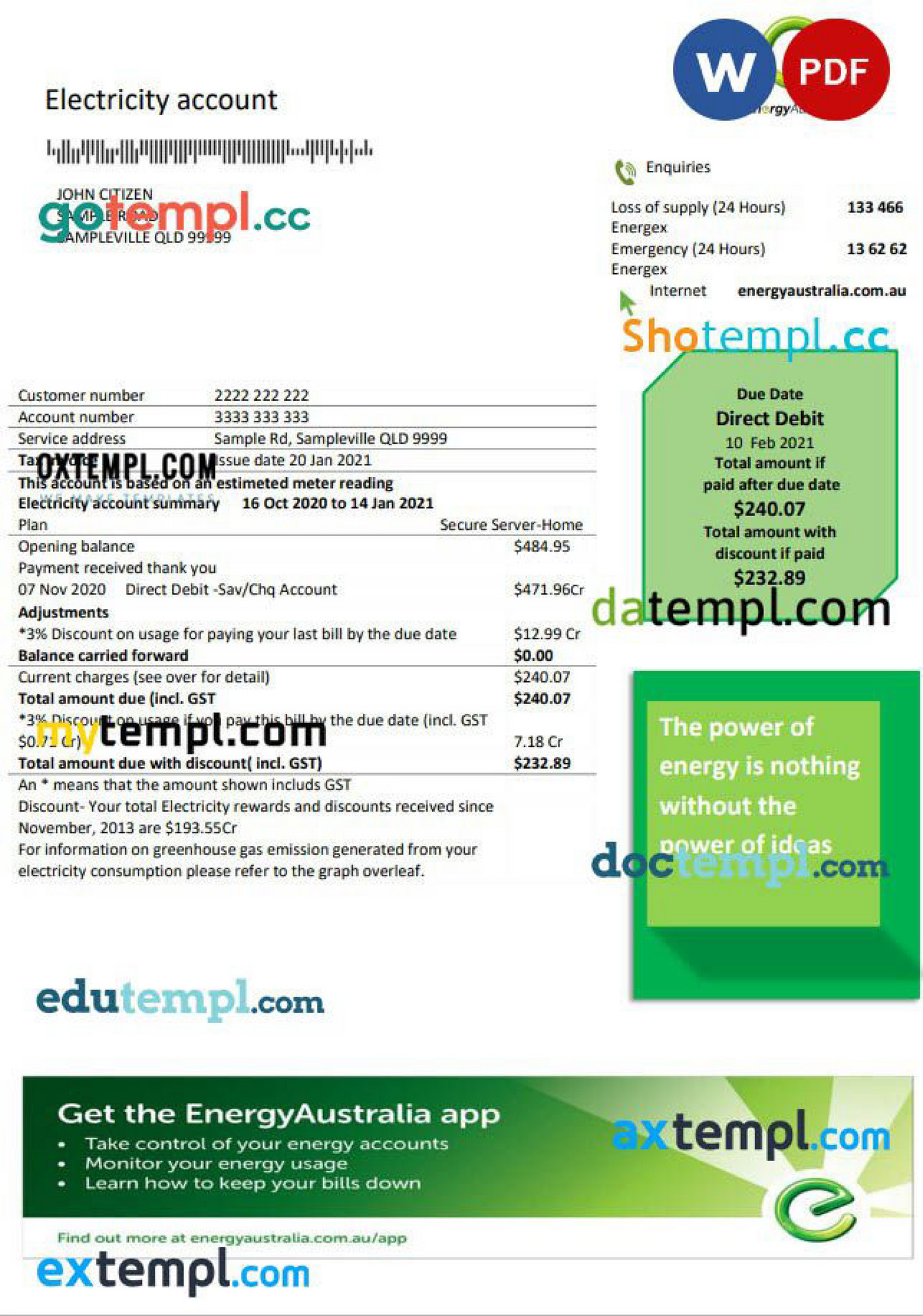 Doctempl Australia Energy proof of address utility expense template