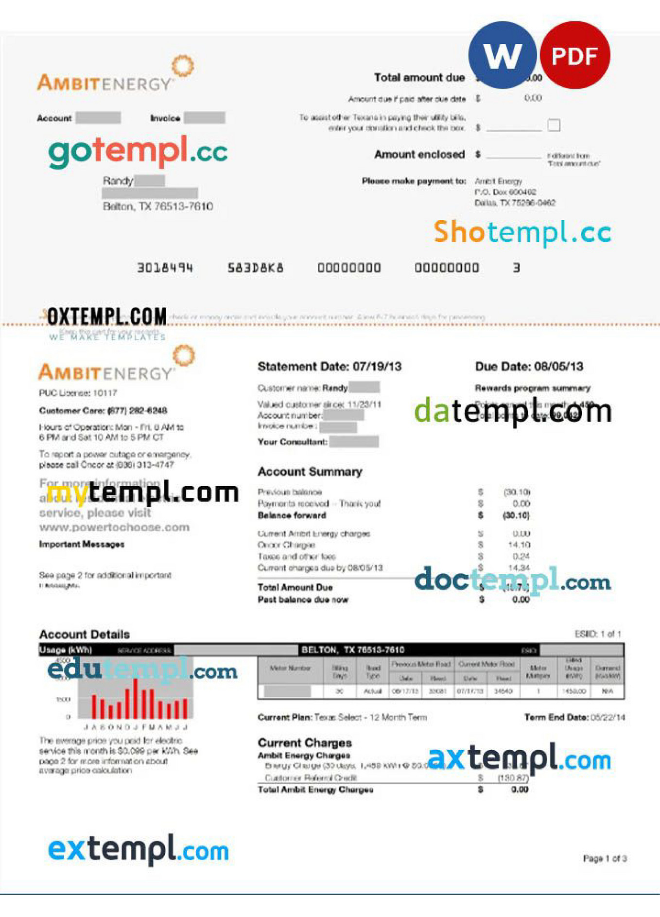 Doctempl - USA AMBIT ENERGY utility bill Word and PDF template - Page 1