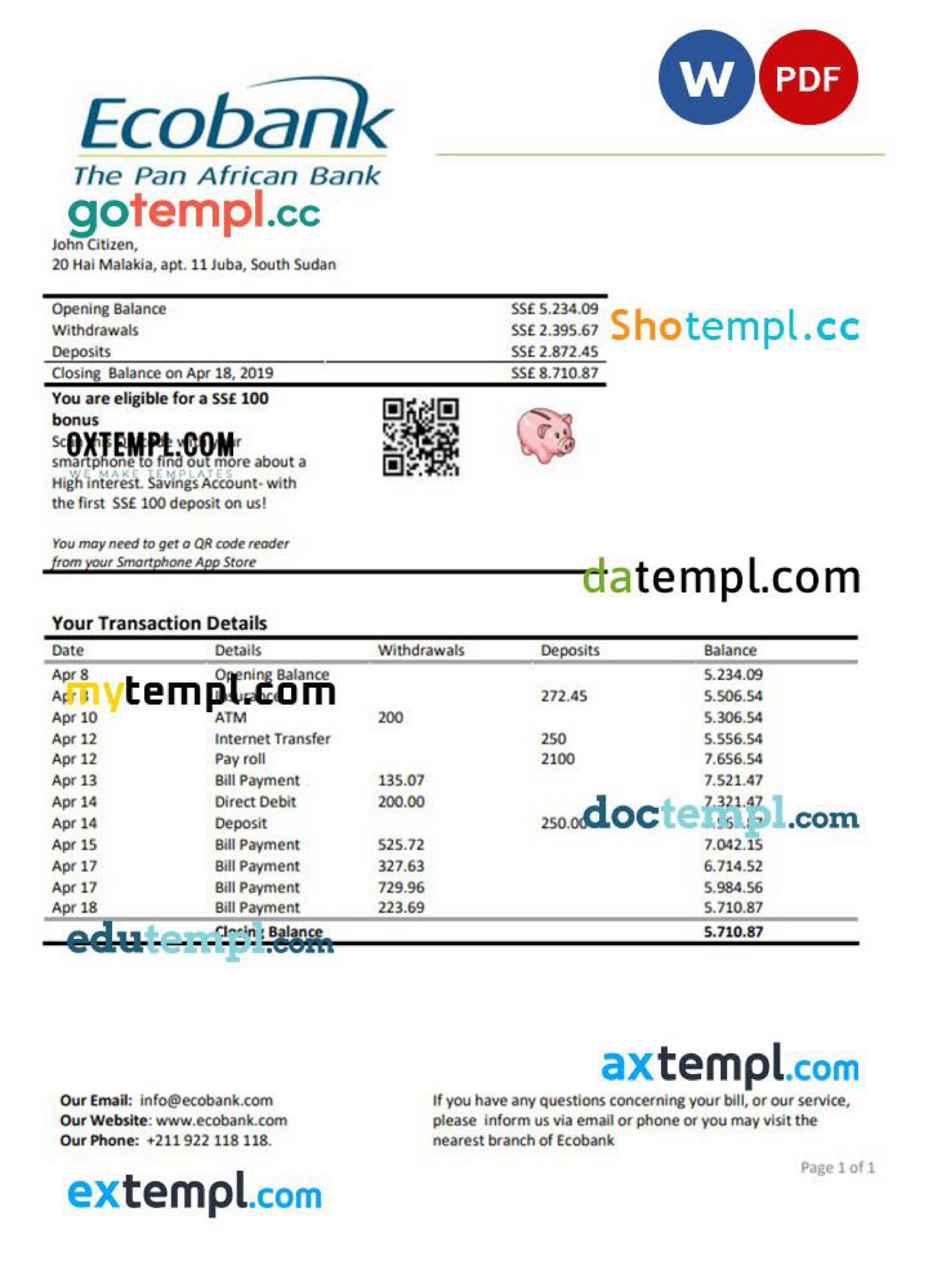 Doctempl - South Sudan Ecobank proof of address banking statement ...