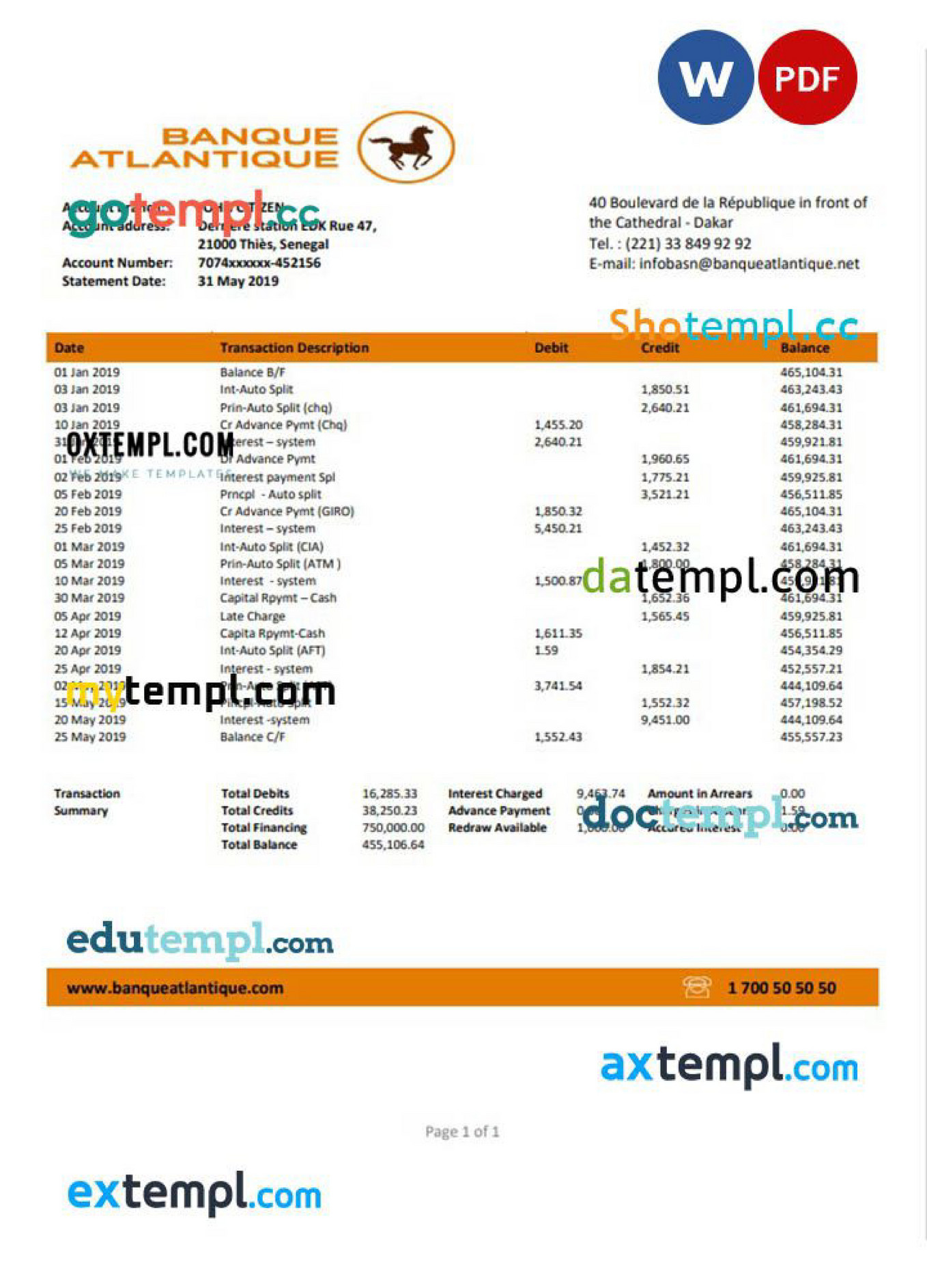 Doctempl Senegal Banque Atlantique banking statement easy to fill Doctempl Senegal Banque Atlantique banking statement easy to fill