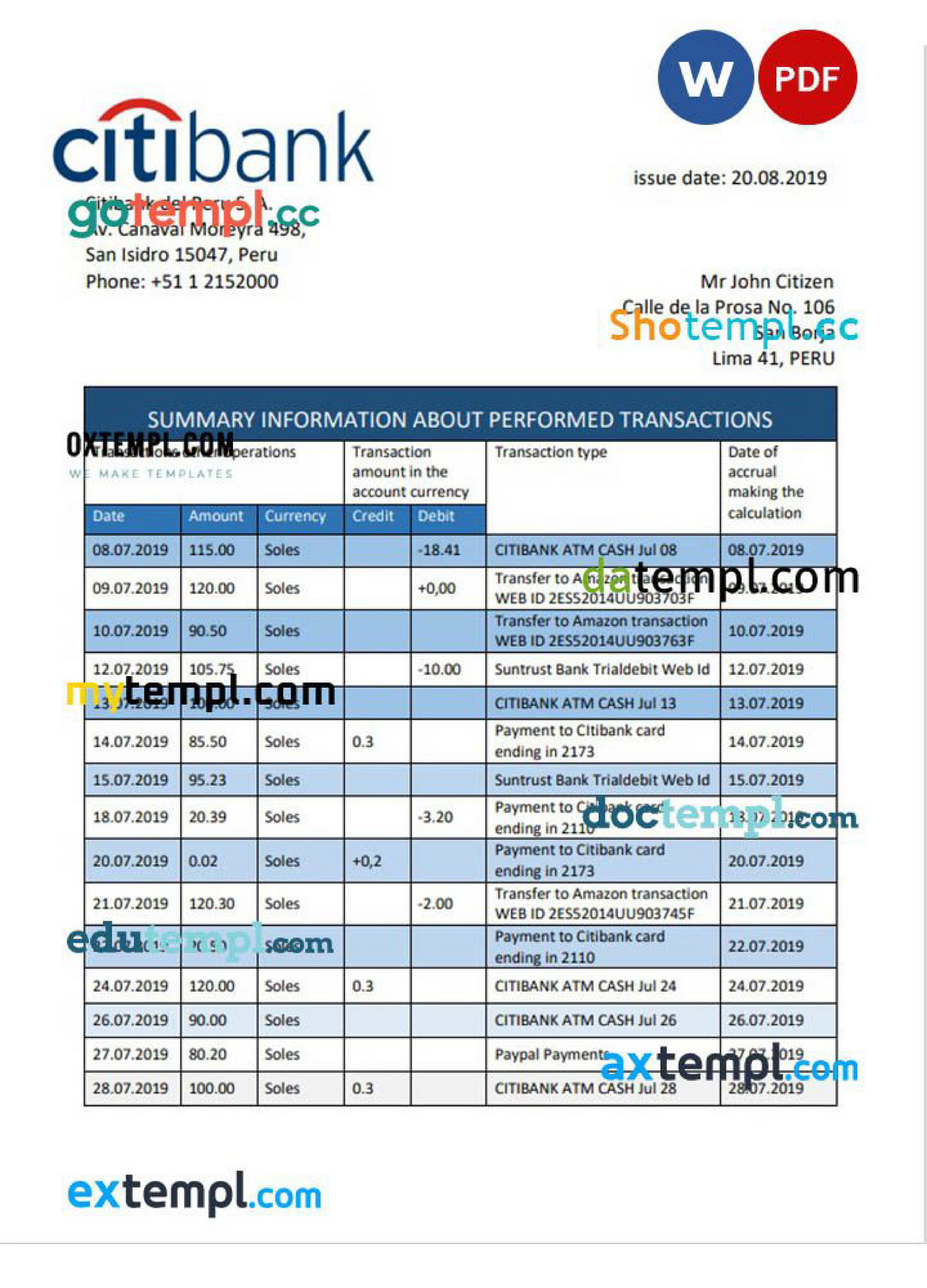 Doctempl Peru Citibank banking statement easy to fill template in Doctempl Peru Citibank banking statement easy to fill template in