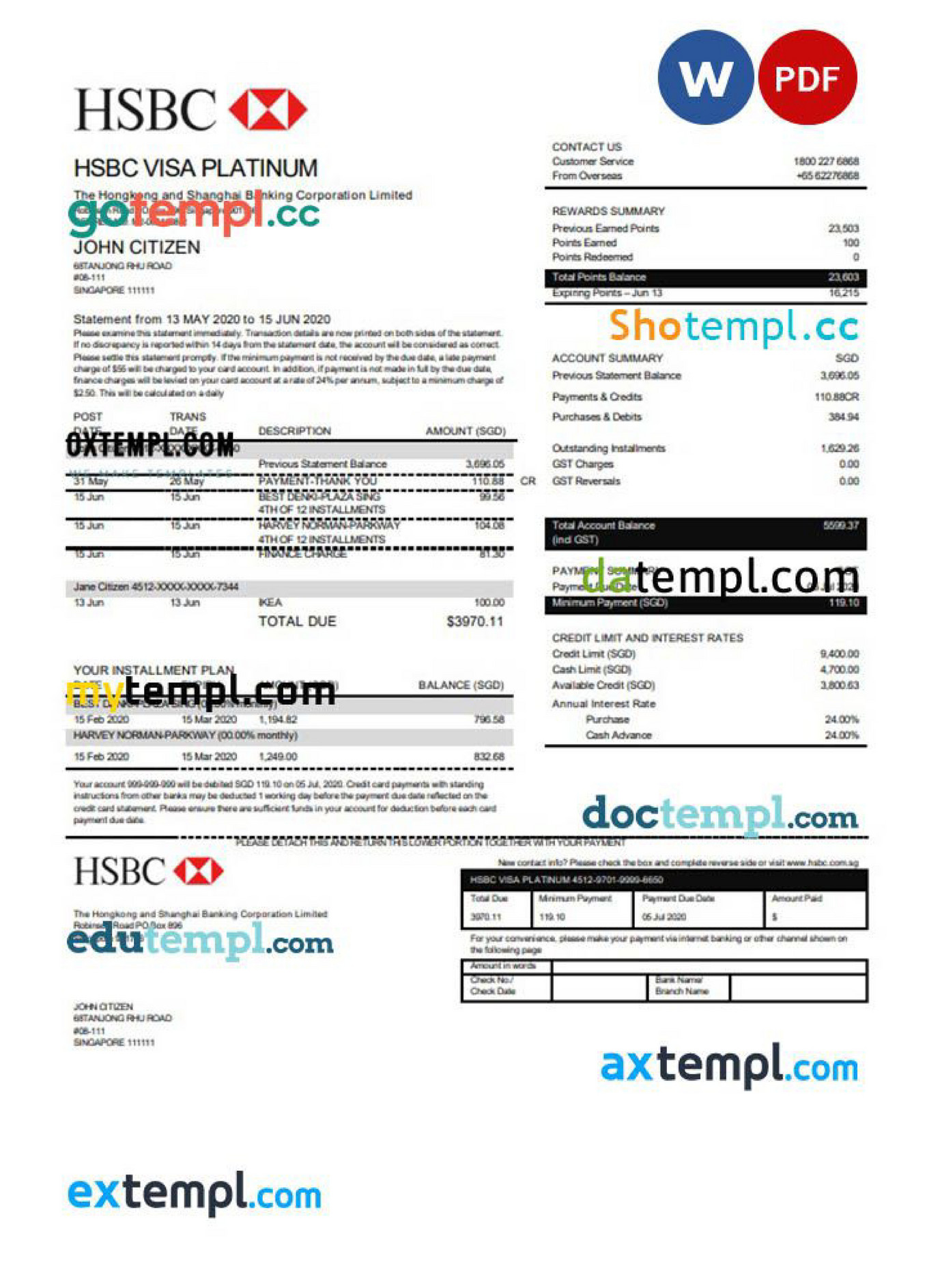 Doctempl - Private: Hong Kong HSBC bank Visa Platinum credit card
