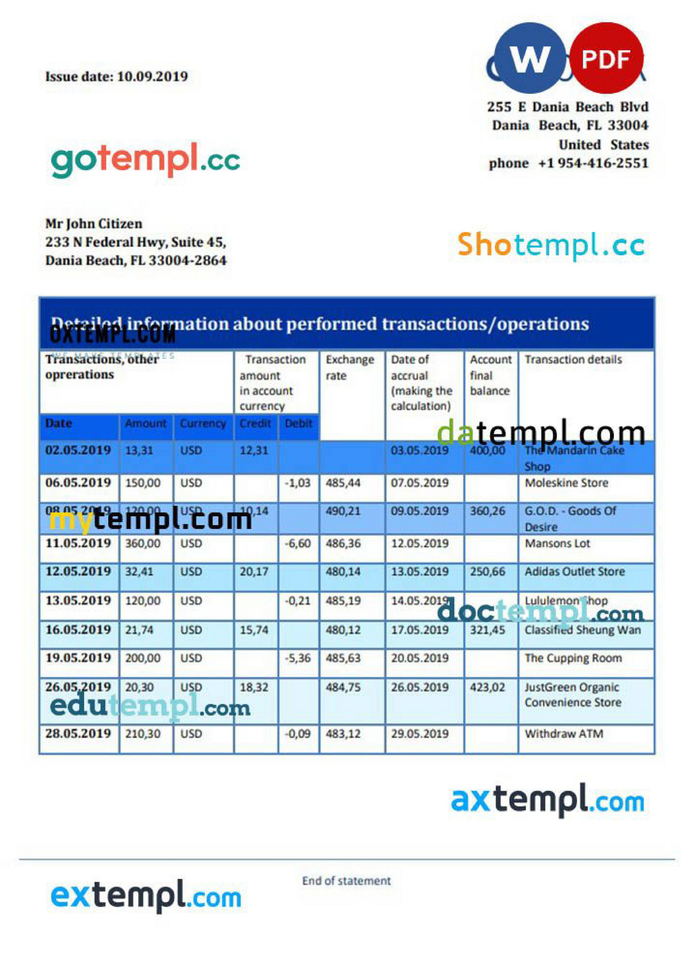 doctempl-hong-kong-citibank-proof-of-address-banking-statement