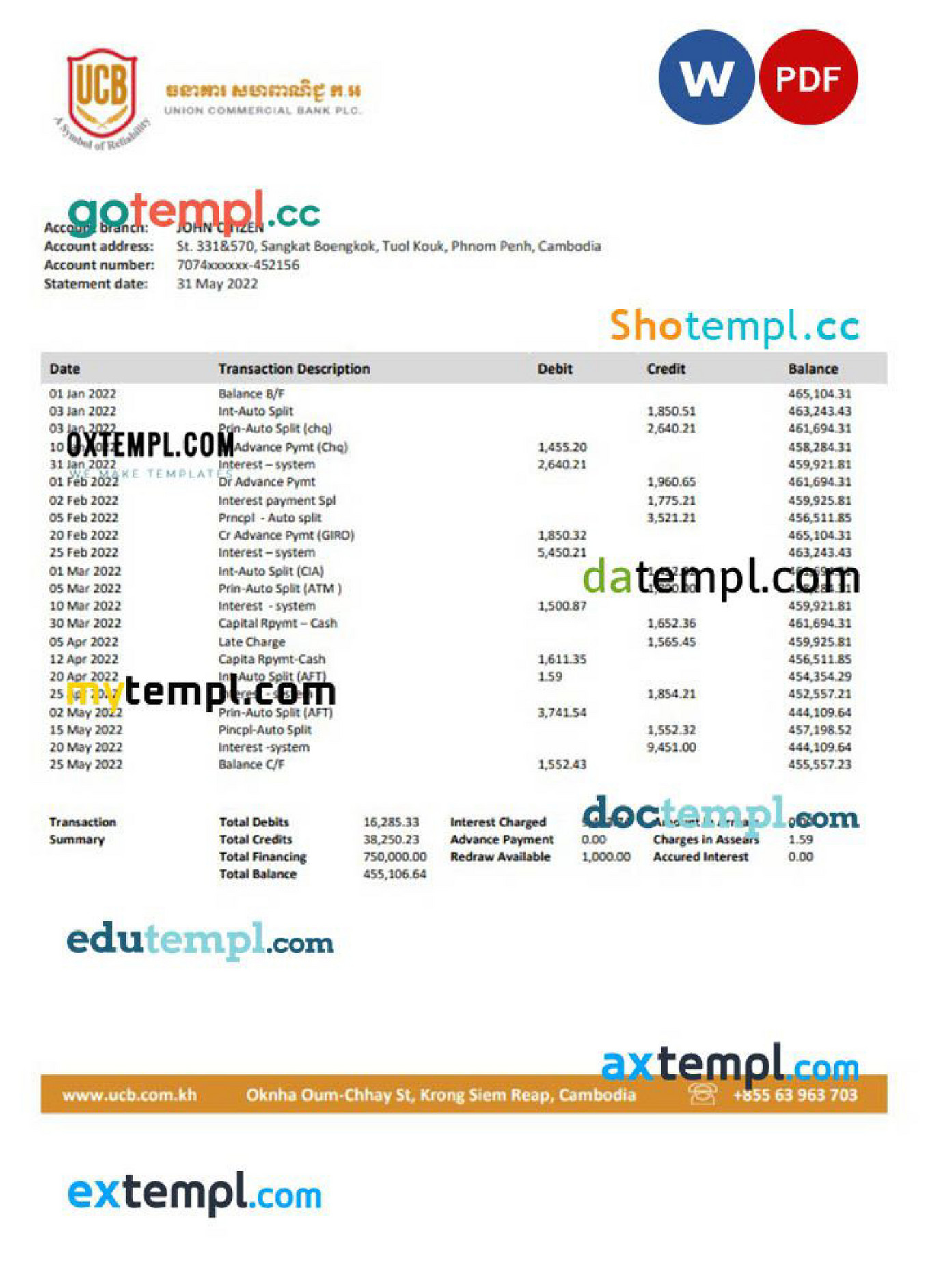 Doctempl cambodian union commercial bank statement 3 6 months word