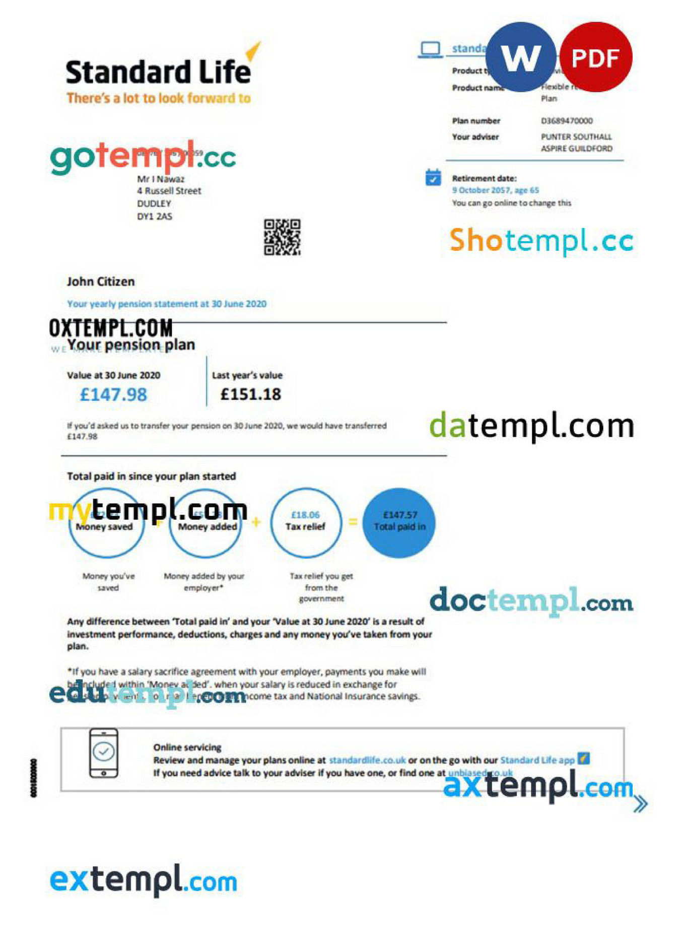 Doctempl United Kingdom Standard Life proof of address pension