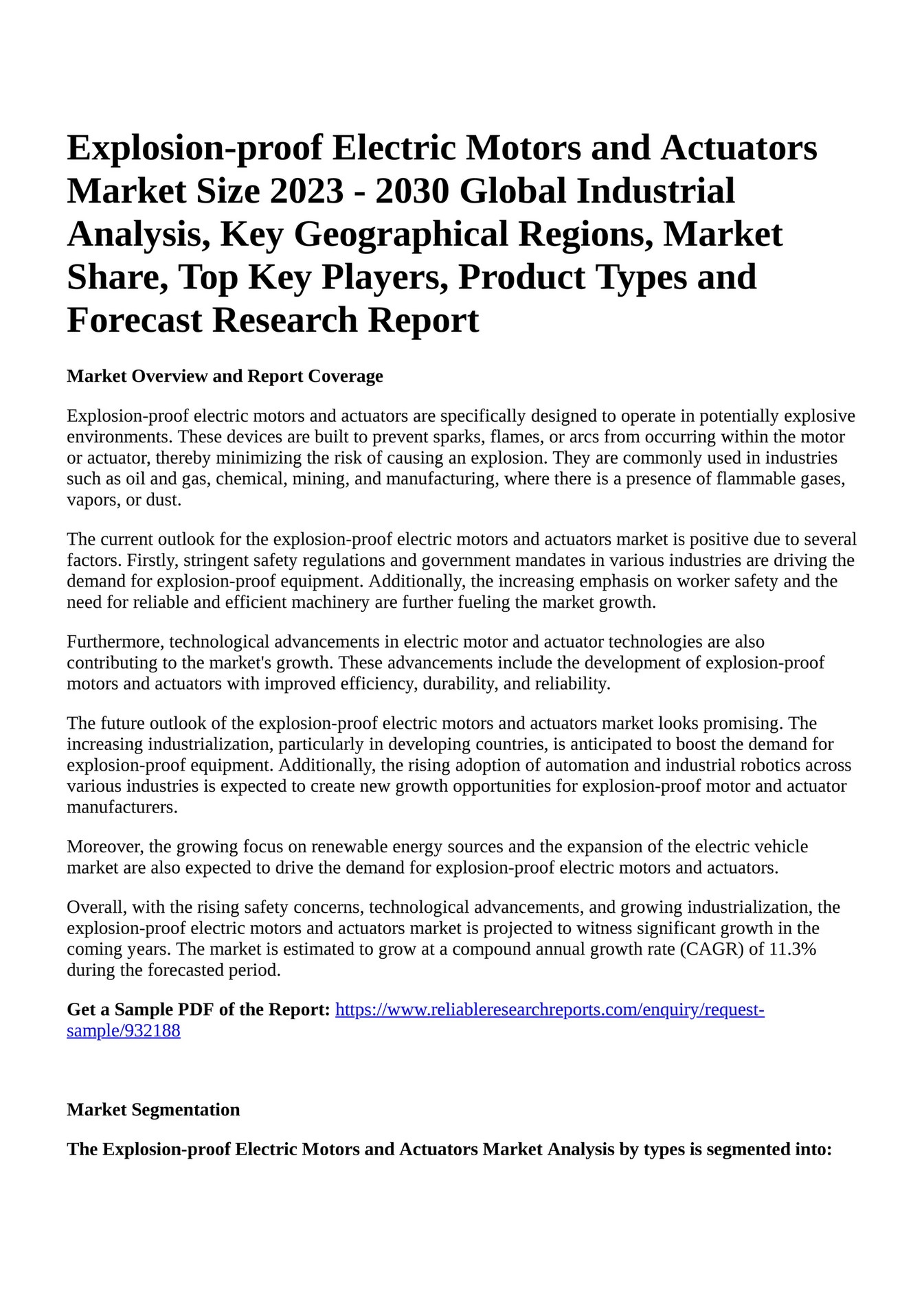 Reportprime Explosionproof Electric Motors and Actuators Market Size