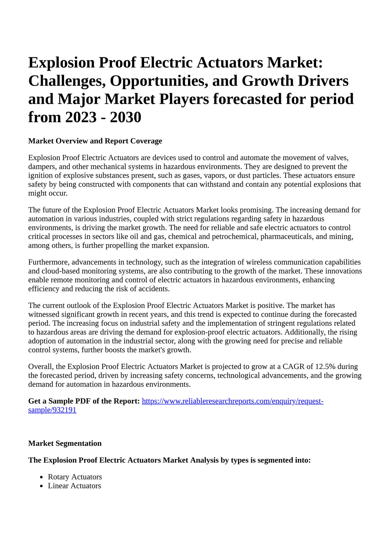 Reportprime Explosion Proof Electric Actuators Market Challenges