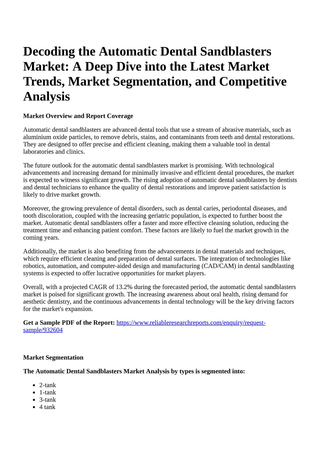 Reportprime Decoding the Automatic Dental Sandblasters Market A Deep